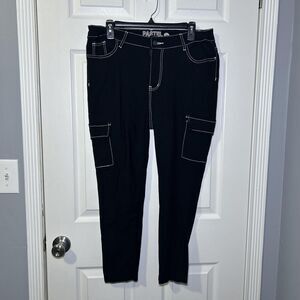 Pastel Cargo Pants Juniors 15/XL Black Twill Stretch Pockets Tapered Leg Casual